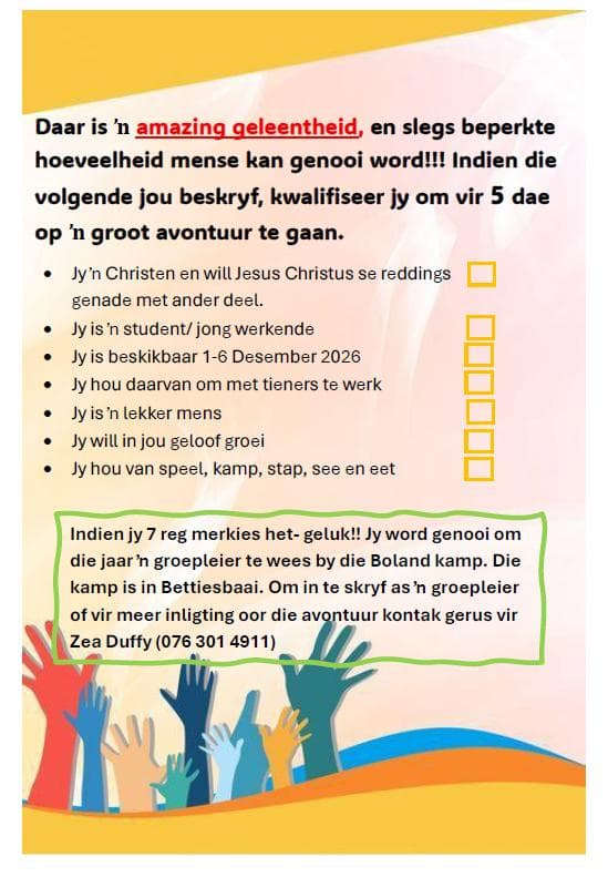 Boland-kamp groepleier geleentheid